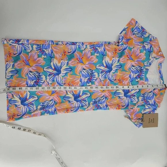Stone fox swim tropical lily dress floral blue orange soft stretchy small - Picture 6 of 6